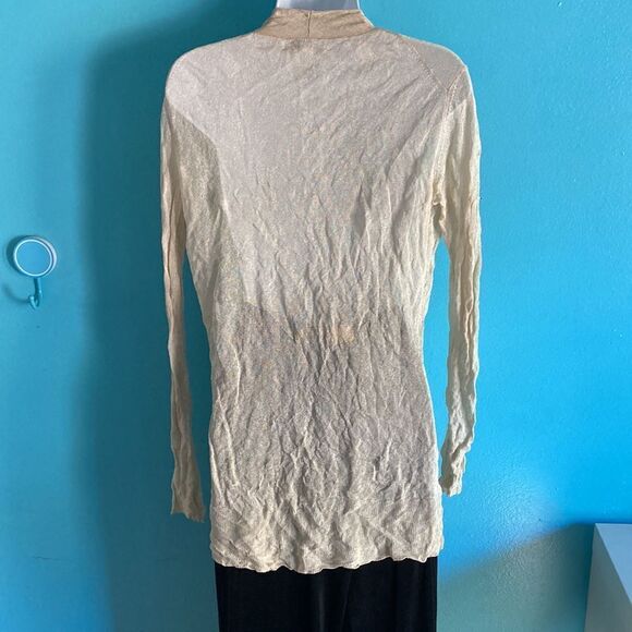 Bibelot Lightweight Gold Metallic Womens Cardigan Size S Tie Front Summer Layer - Picture 8 of 10